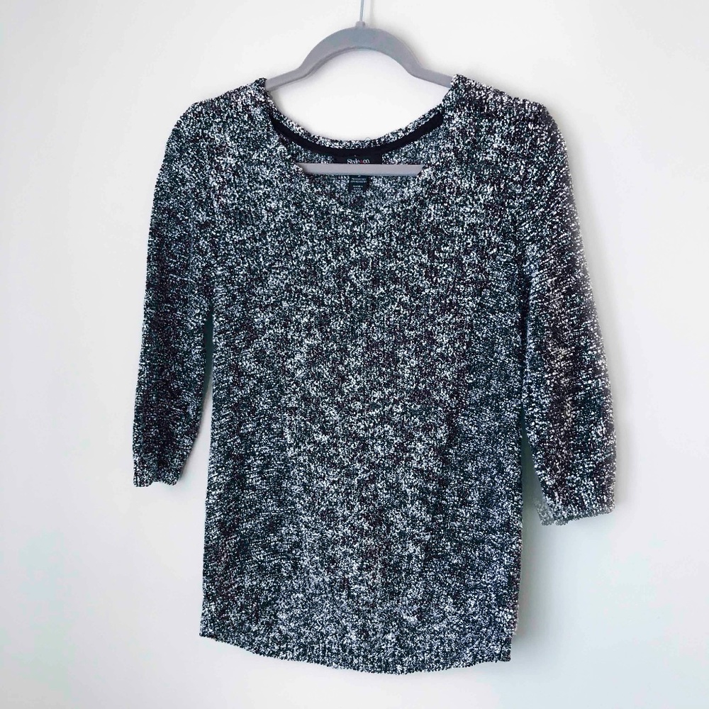 Black & White Knit V-Neck Sweater